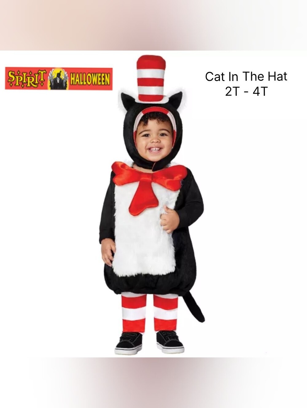 Spirit Cat in the Hat Kids Costume - Black, White & Red, 2t - 4t